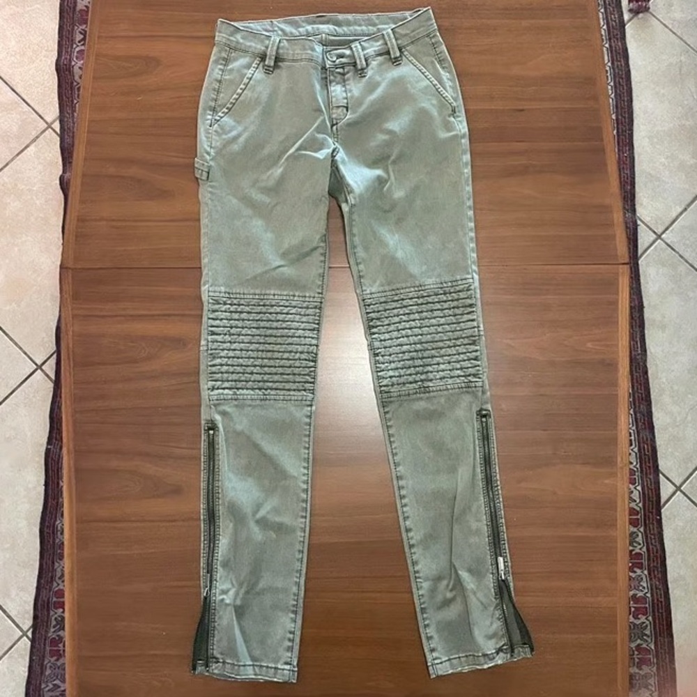 BCBGMaxAzria Moto Skinny Jeans Olive Green Zip Ankle Low Rise Sz 28 - Picture 5 of 15